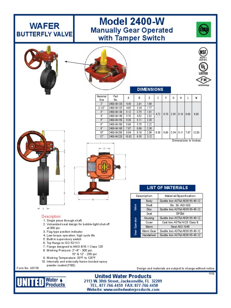 UL FM Wafer Butterfly Valve - Fire Protection - Model 2400-W | PDF ...