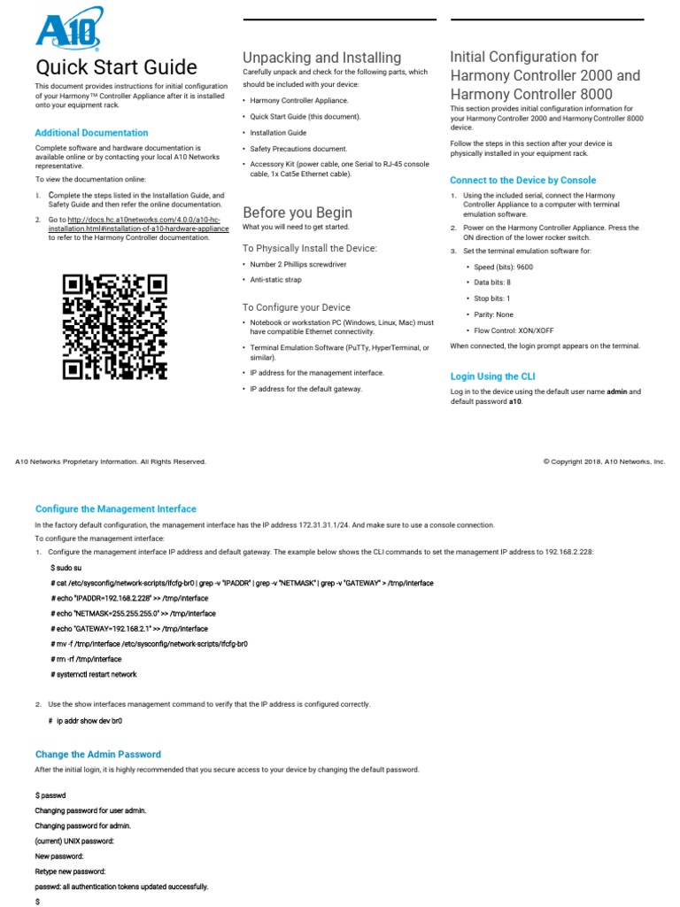 Quick Start Guide: Unpacking and Installing Initial Configuration For ...