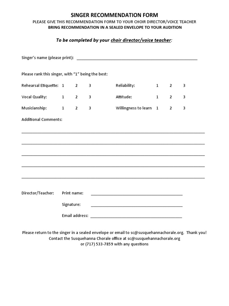 Singer Recommendation Form | PDF | Sports & Recreation | Foreign ...