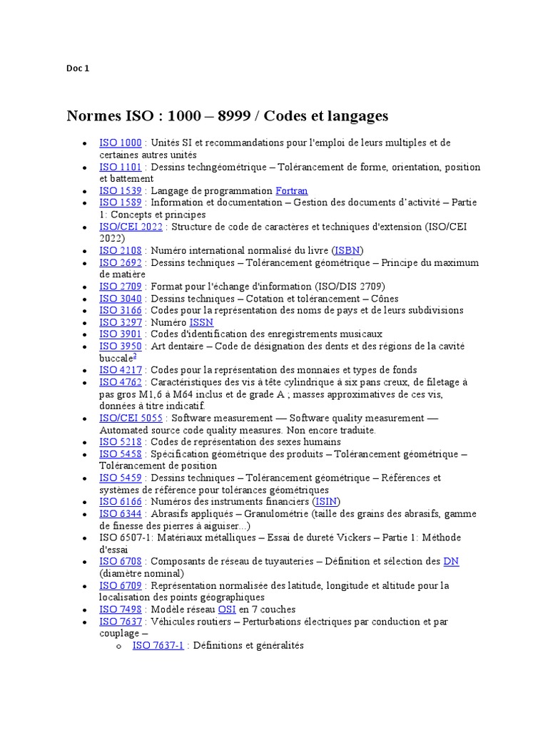 Normes ISO : Codes et Langages Techniques | PDF | Sécurité des systèmes ...