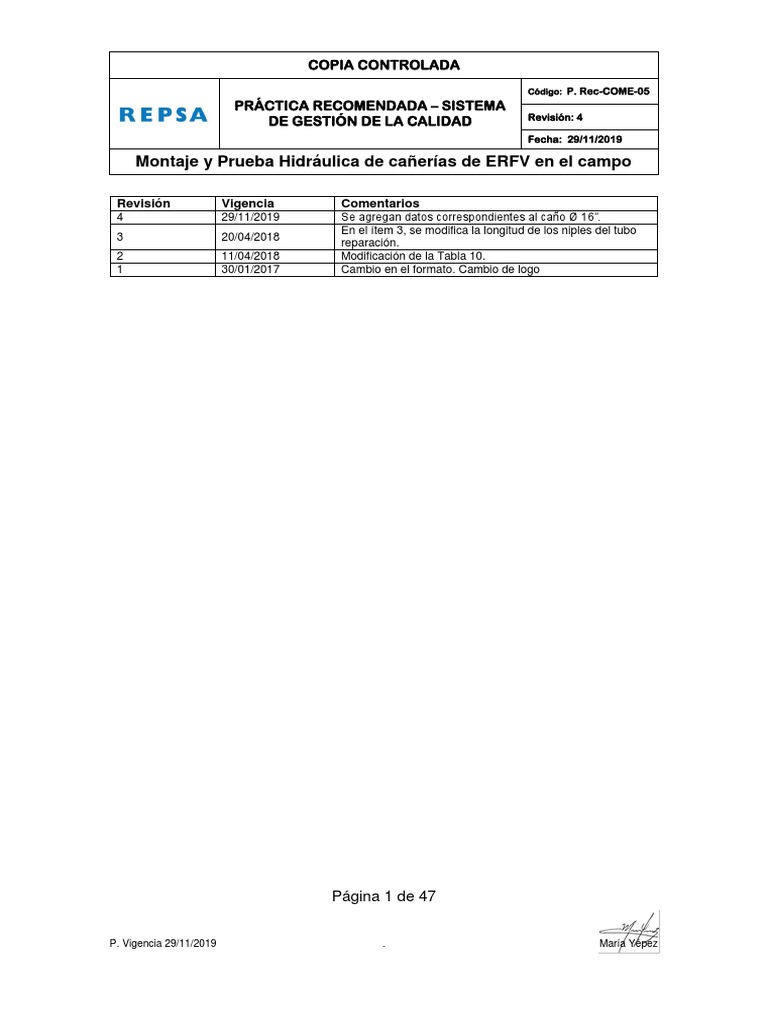 Montaje y Prueba de Caños ERFV | PDF | Tubería (transporte de fluidos)