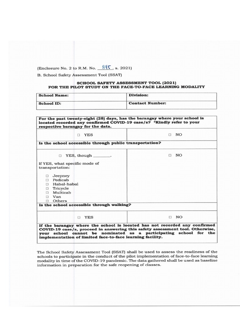 FACE TO FACE READINESS FORM | PDF