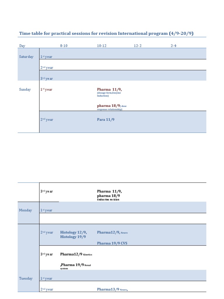 Practical Revision Timetable: International Program | PDF