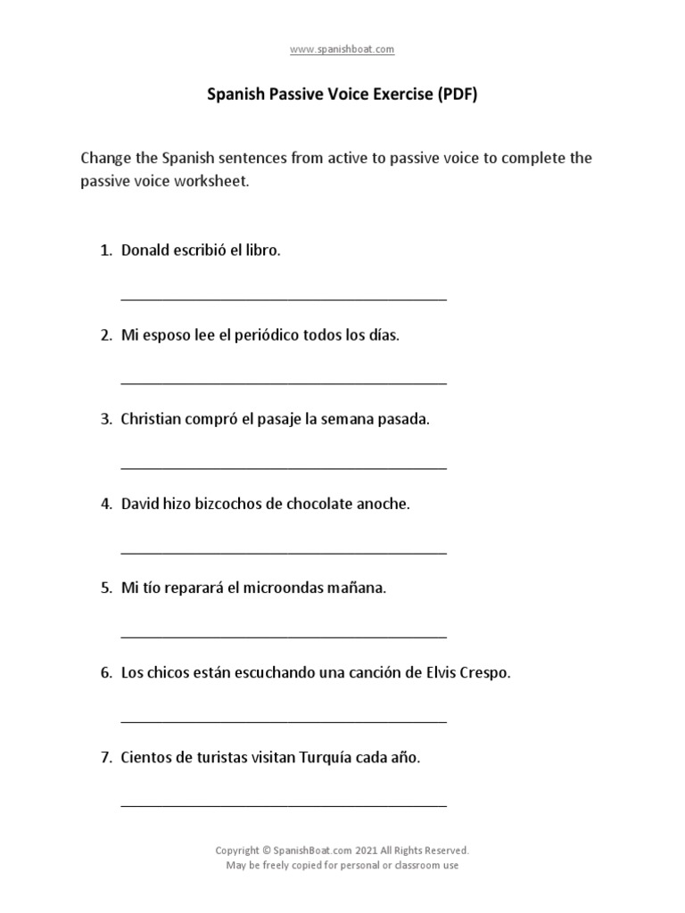 Spanish Passive Voice Exercise PDF PDF