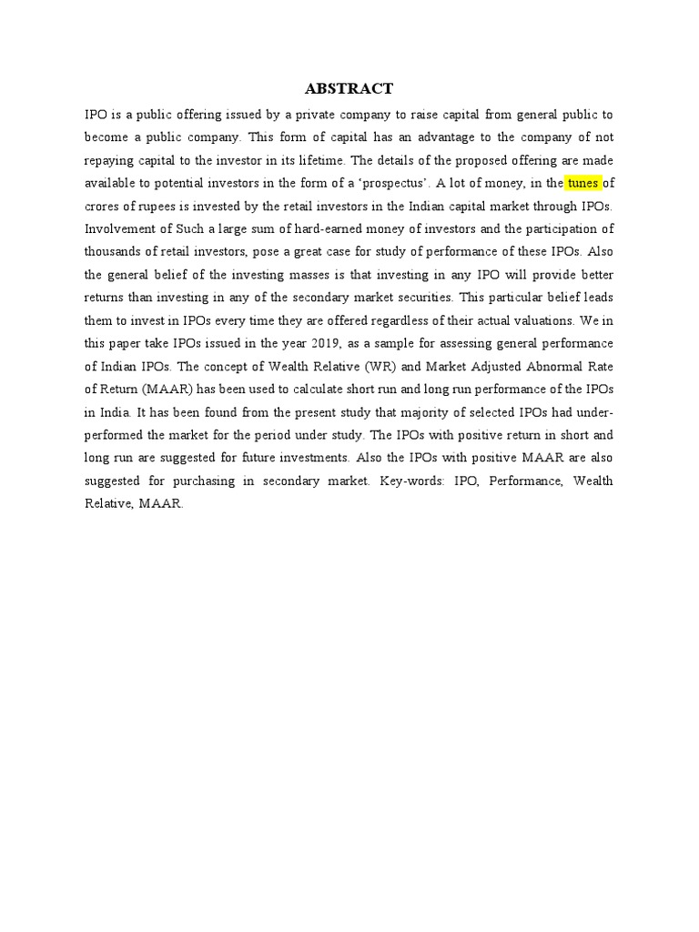 Performance Analysis of 2019 Indian IPOs | PDF | Stocks | Stock Market