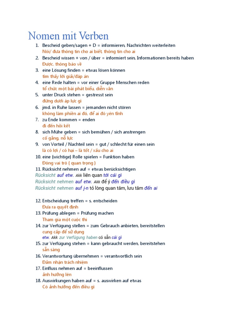 Nomen Mit Verben | PDF