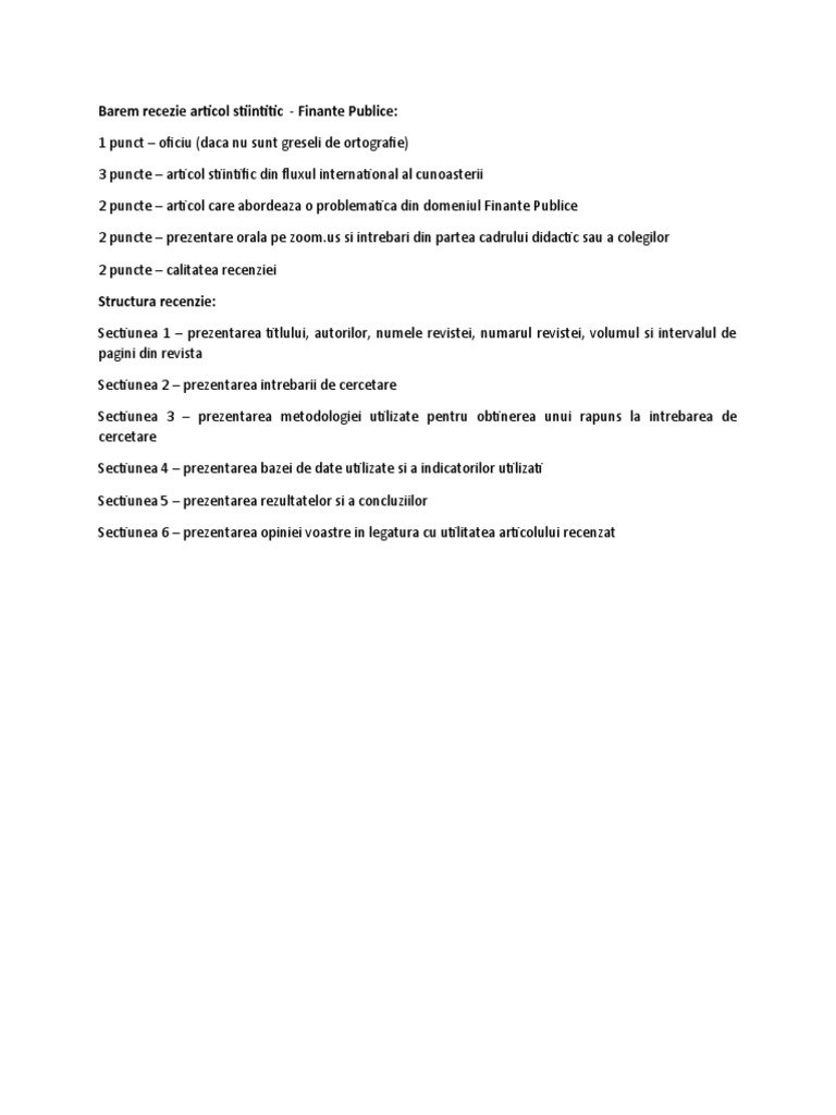 Barem Recezie Articol Stiintitic - Finante Publice | PDF