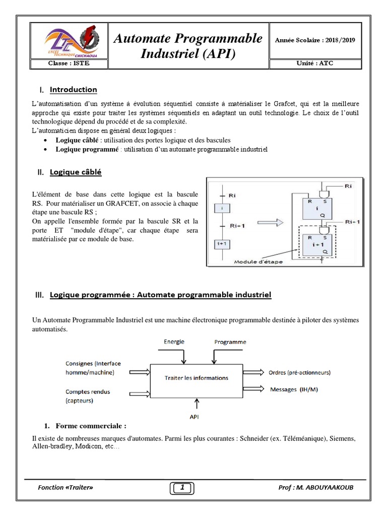 API Eleve | PDF | Automate programmable industriel | Entrée/Sortie