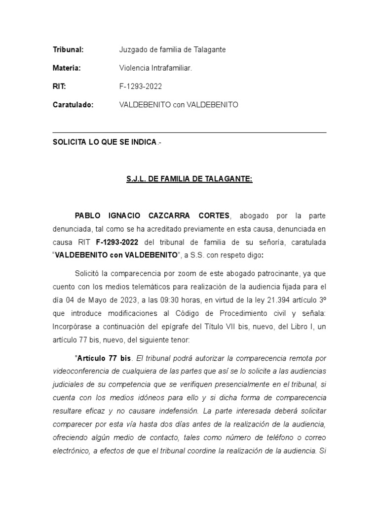 Solicita Audiencia Por Zoom Talagante Pdf Judicaturas Justicia