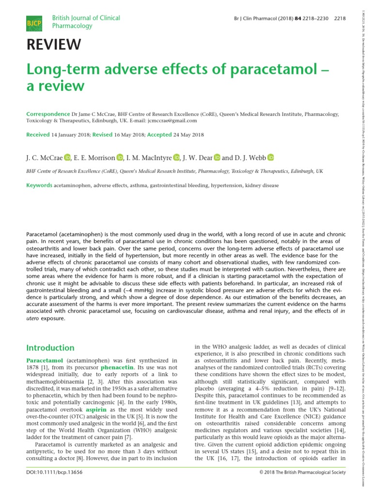 Brit J Clinical Pharma 2018 McCrae Long Term Adverse Effects of Paracetamol A Review PDF