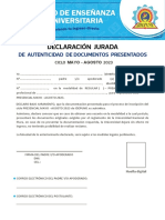 Declaración Jurada de Autenticidad de Documentos - Mayo-Agosto 2023