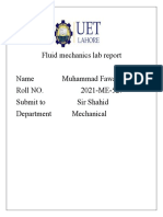 Fluid Mechanics Lab Report Name Muhammad Fawad Naeem Roll NO. 2021-ME-527 Submit To Sir Shahid Department Mechanical