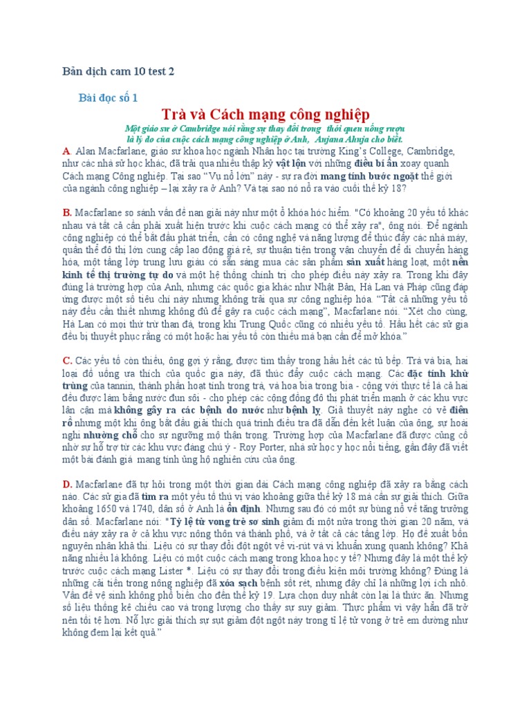 Bản dịch cam 10 test 2 | PDF