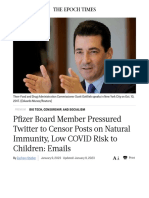 Pfizer Board Member Pressured Twitter To Censor Posts On Natural Immunity, Low COVID Risk To Children: Emails