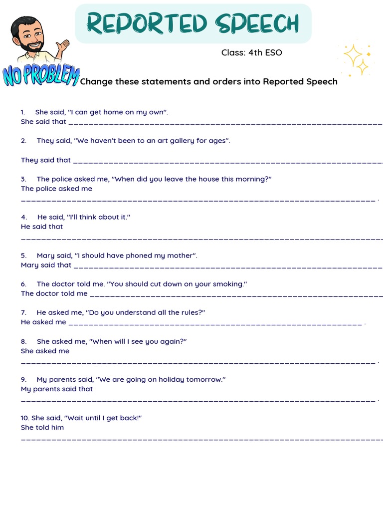 Reported Speech Practice Exercises | PDF | Language Arts & Discipline