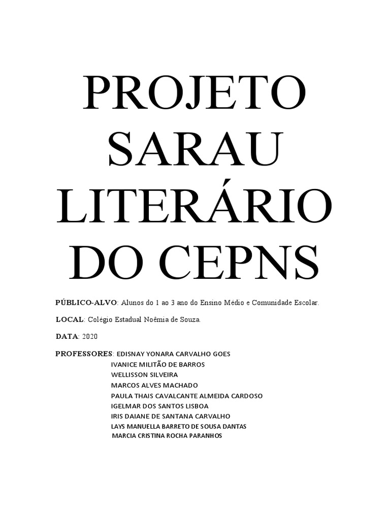 3 - PROJETO SARAU LITERARIO DO CEPNS - pronto.pdf | PDF | Aprendizado ...