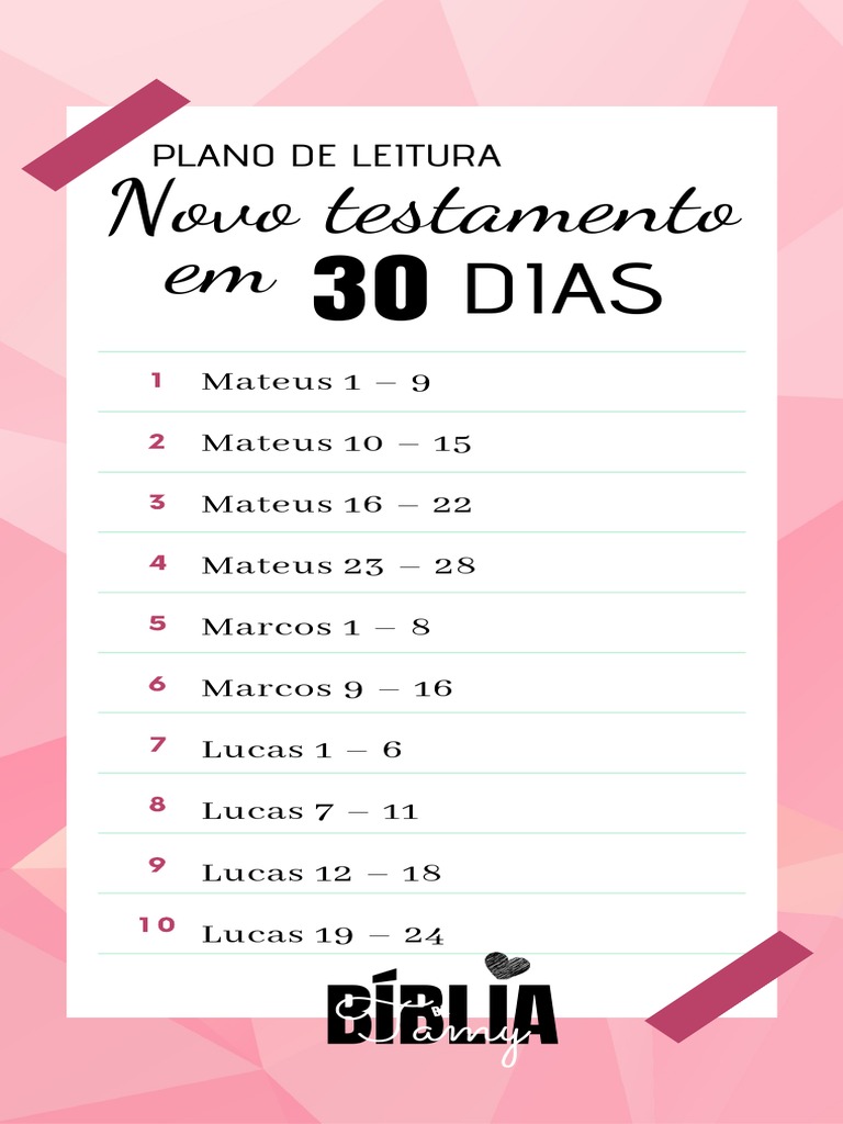 Plano de 30 dias para ler o Novo Testamento dividido por livros e ...