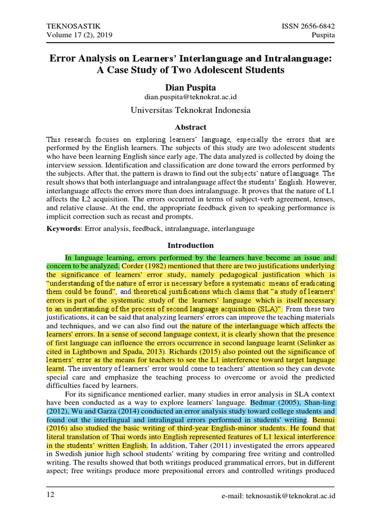 Interlanguage vs. Intralanguage Errors | PDF | Second Language ...