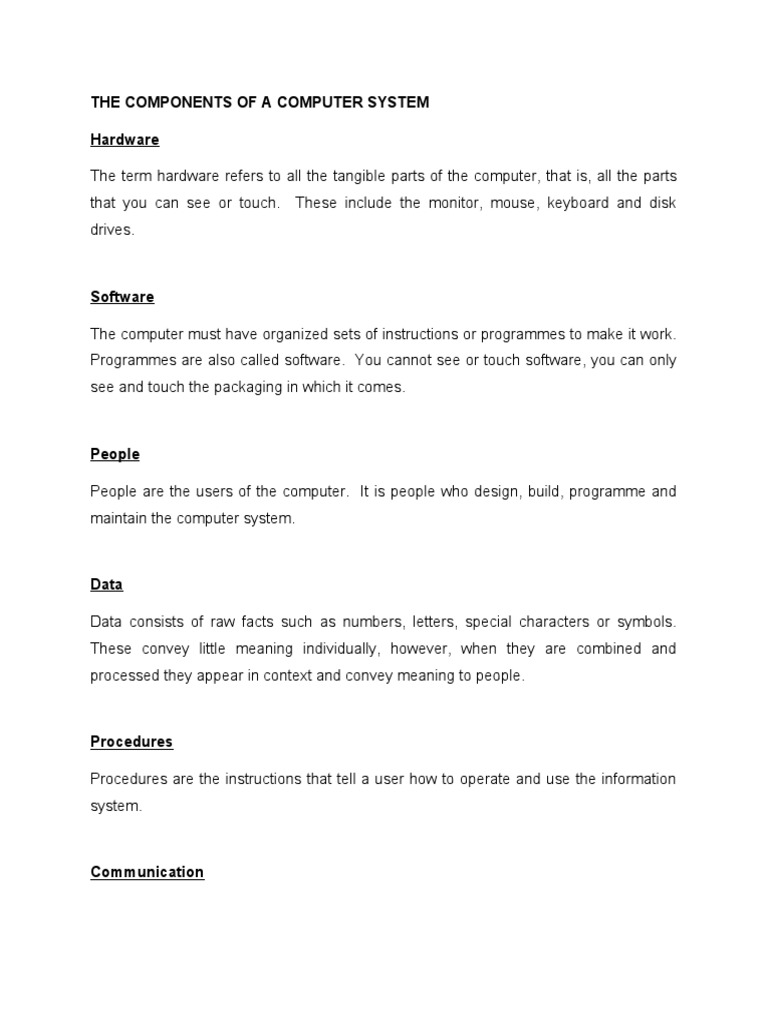 COMPONENTS OF THE COMPUTER SYSTEM | PDF