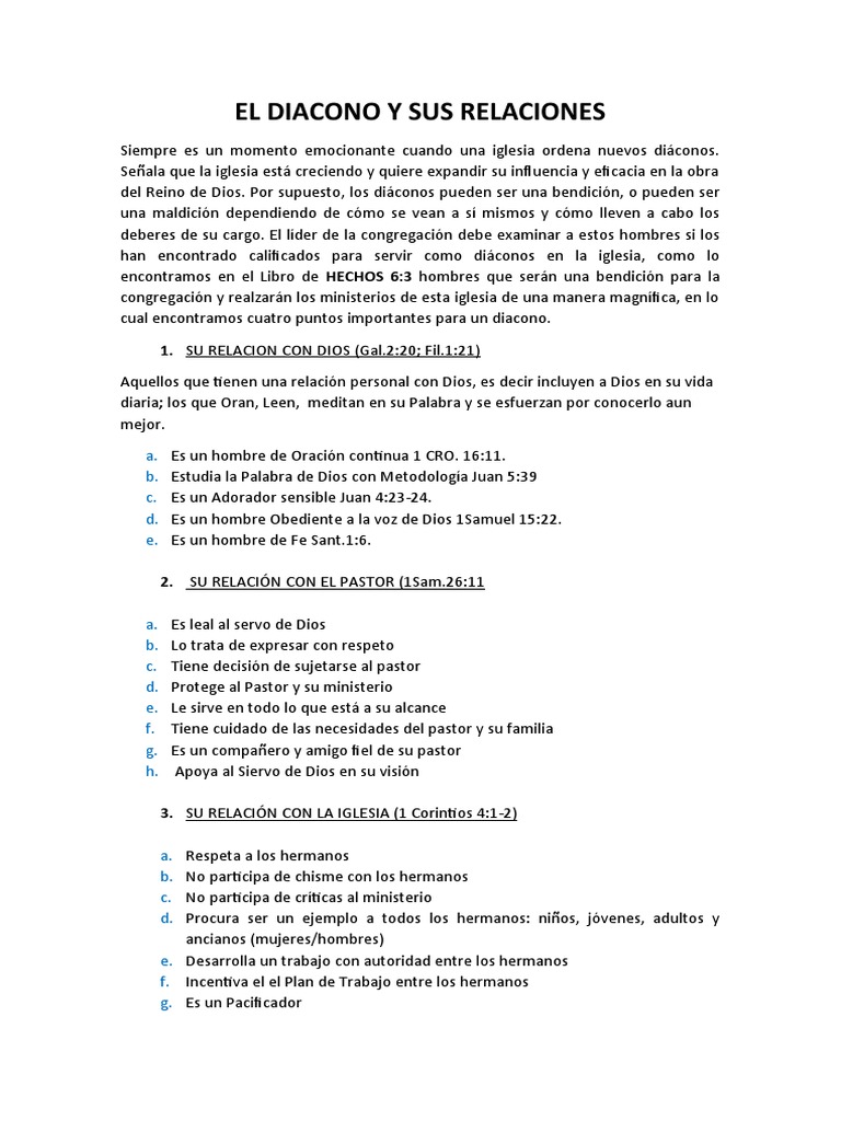 El Diacono y Sus Relaciones | PDF | Diácono | Iglesia cristiana