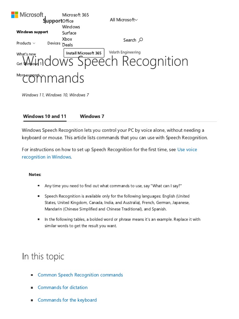 Windows Speech Recognition Commands | PDF