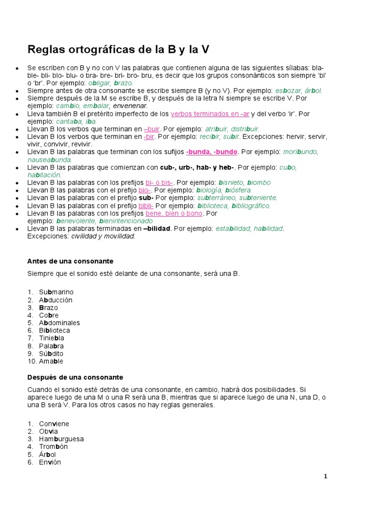 Reglas Ortográficas de La B y La V | PDF | Mecánica del lenguaje ...