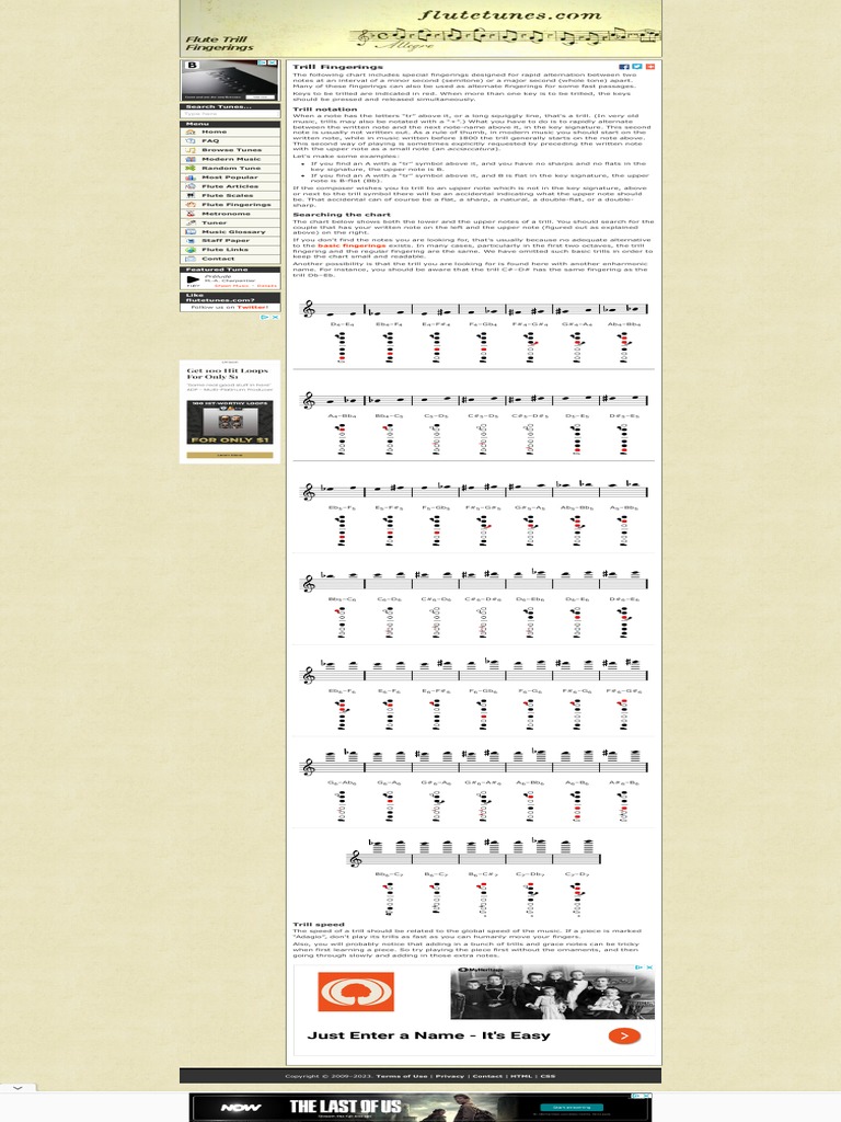 Flute Trill Fingerings PDF Pitch (Music
