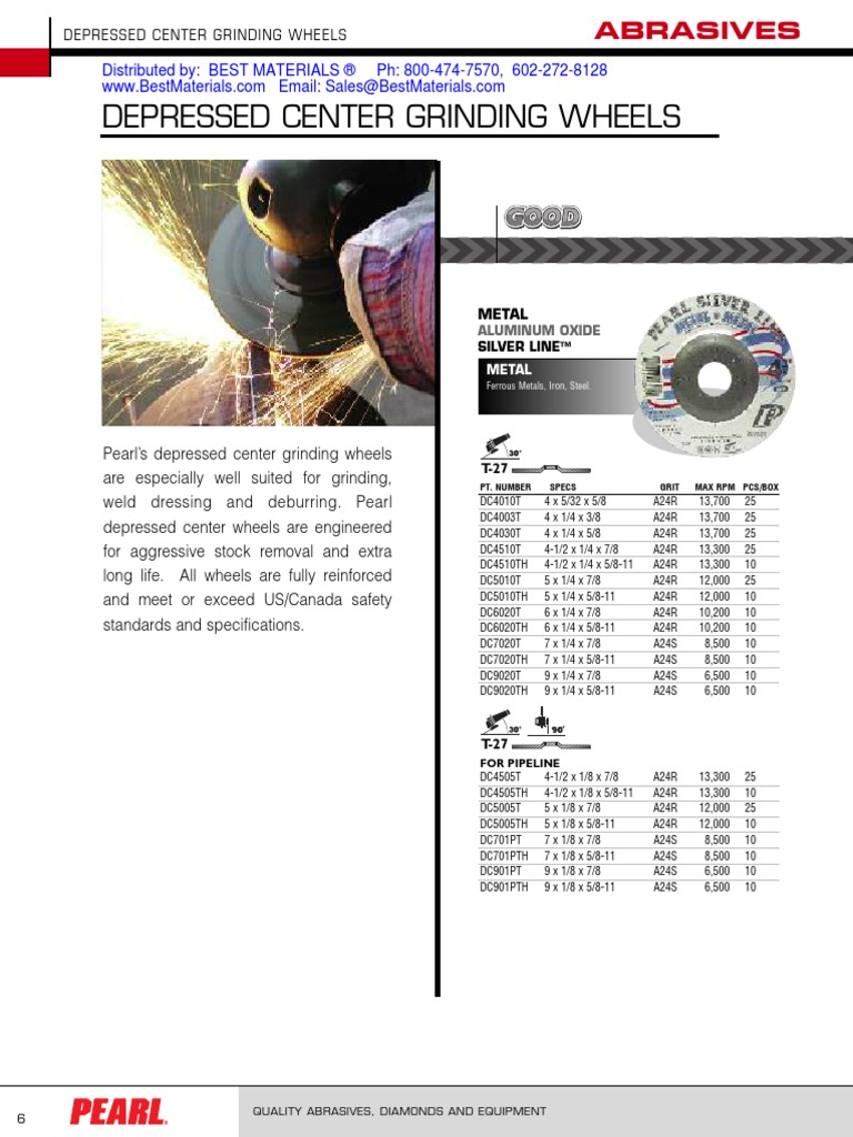 Pearl Abrasives Depressed Center Grinding Wheels PDF Grinding