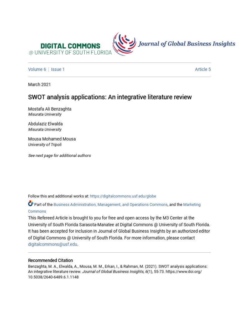 Swot Analysis Applications: An Integrative Literature Review – KIYVHO