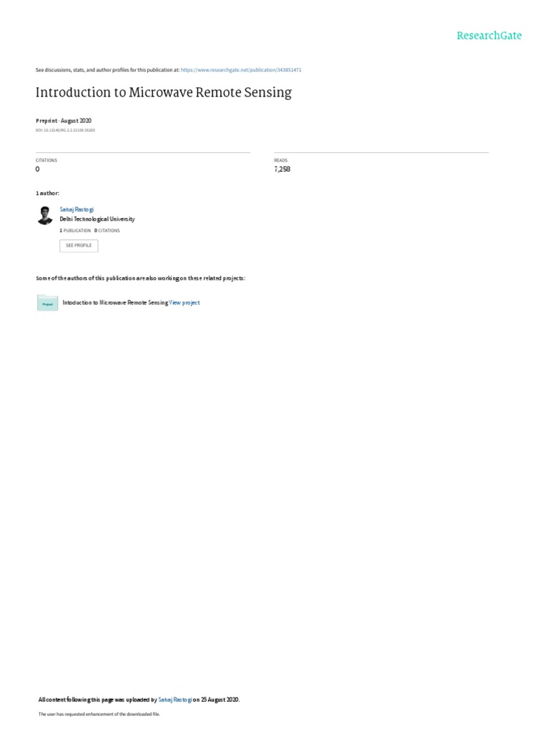 Introduction To Microwave Remote Sensing Pdf