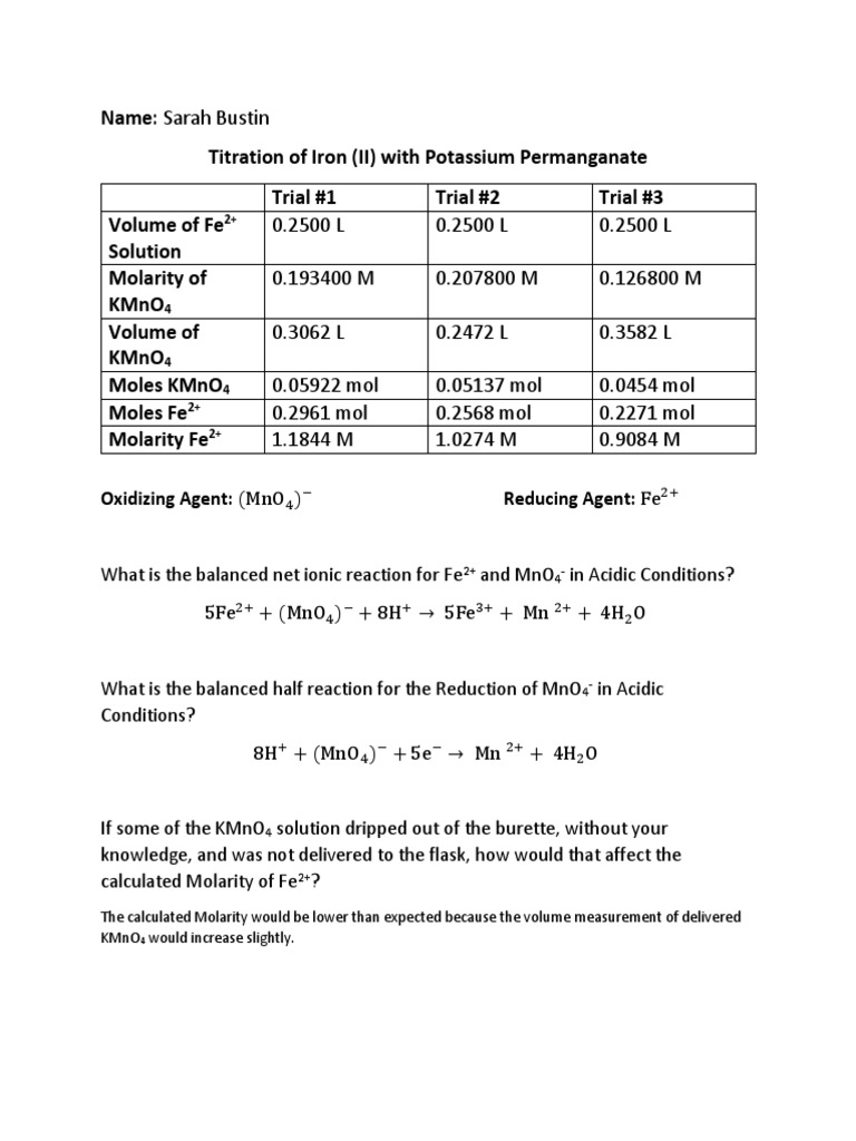 Redox Titration Lab Report PDF