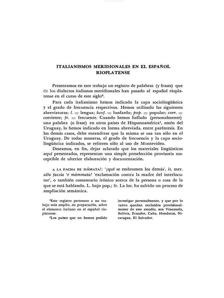 Italianismos en el español rioplatense | PDF | Lingüística