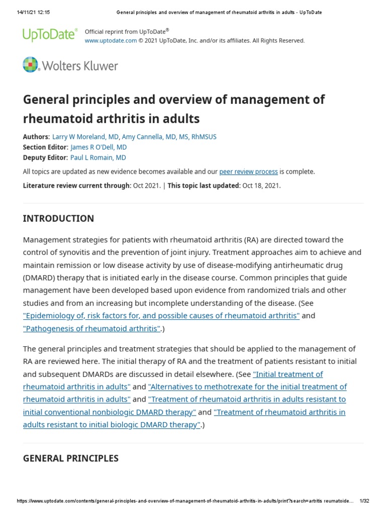 General Principles and Overview of Management of Rheumatoid Arthritis ...