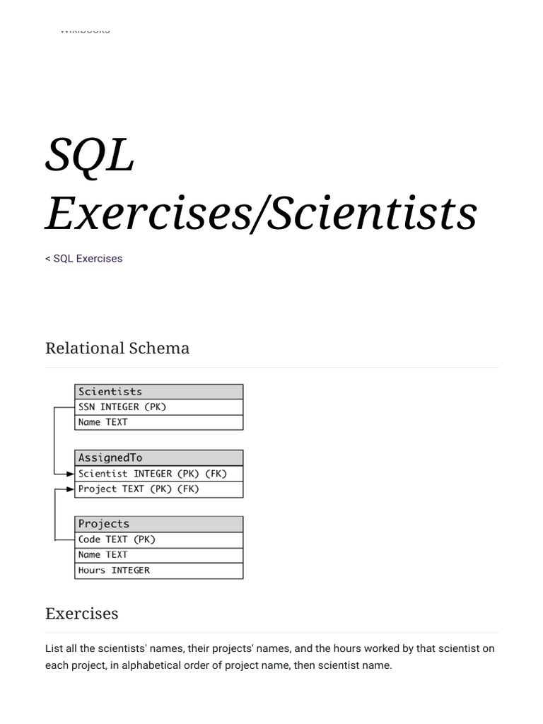 SQL Exercises: Scientists Data Query | PDF | Information Science | Sql