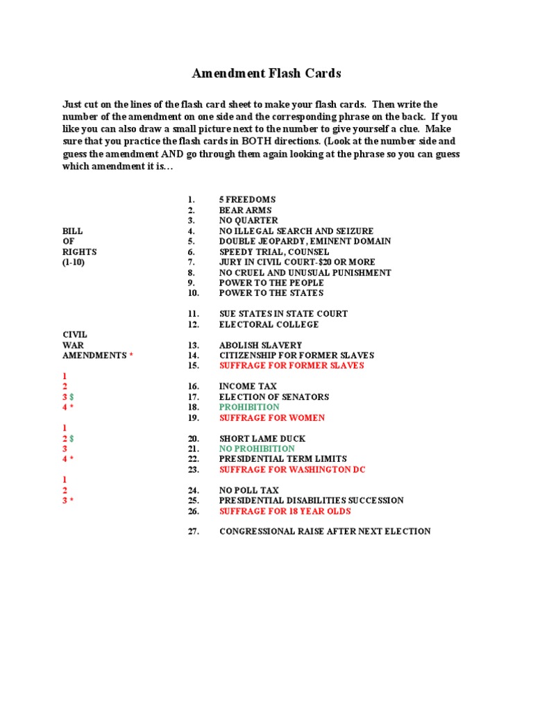 Amendment Flash Cards | PDF