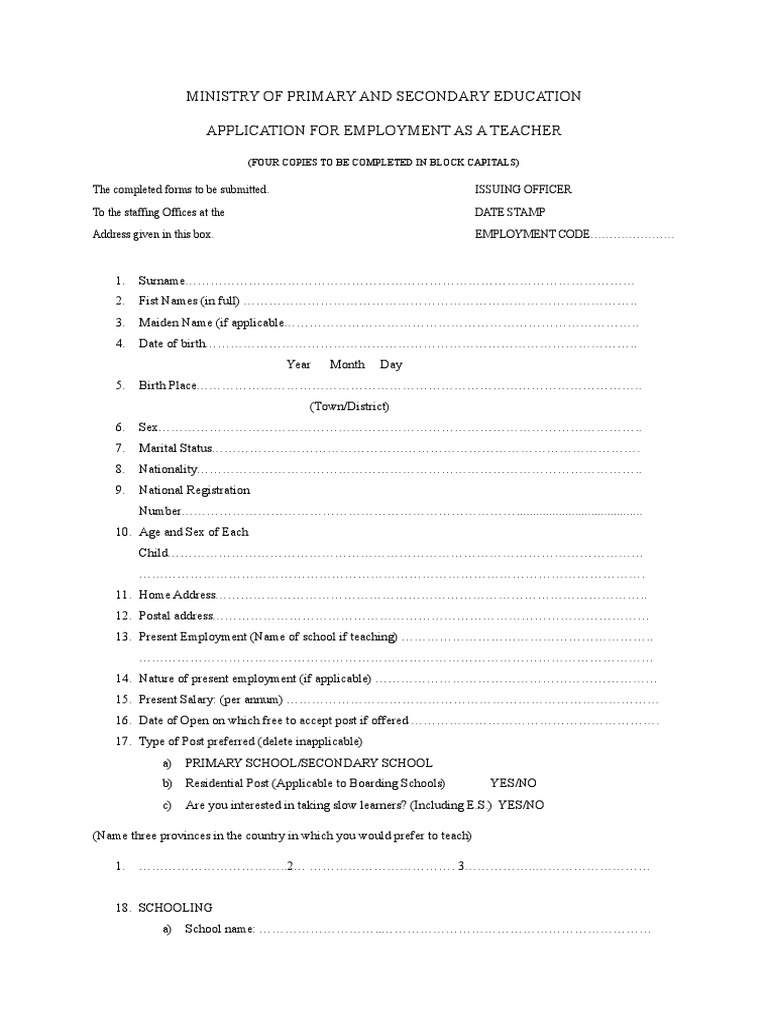 Application Form PDF | PDF | Educational Stages