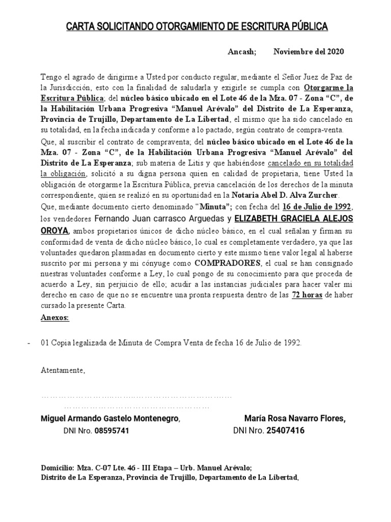 Carta Solicitando de Escritura Pública PDF Justicia