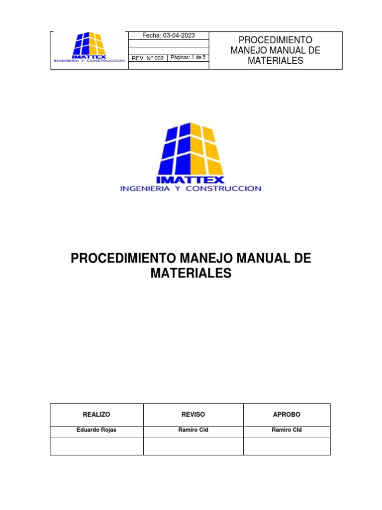 N° 002 Manejo Manual de Materiales | PDF