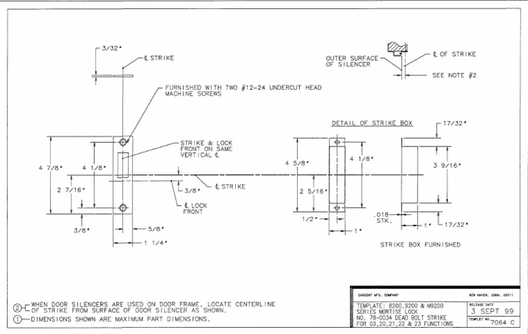SARGENT 78 0034 Dead Bolt Strike Template PDF