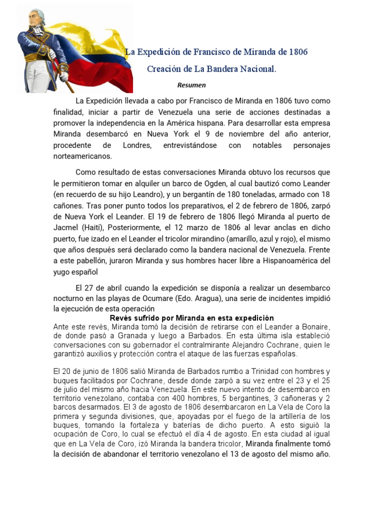 La Expedición de Francisco de Miranda de 1806 Resumen PDF