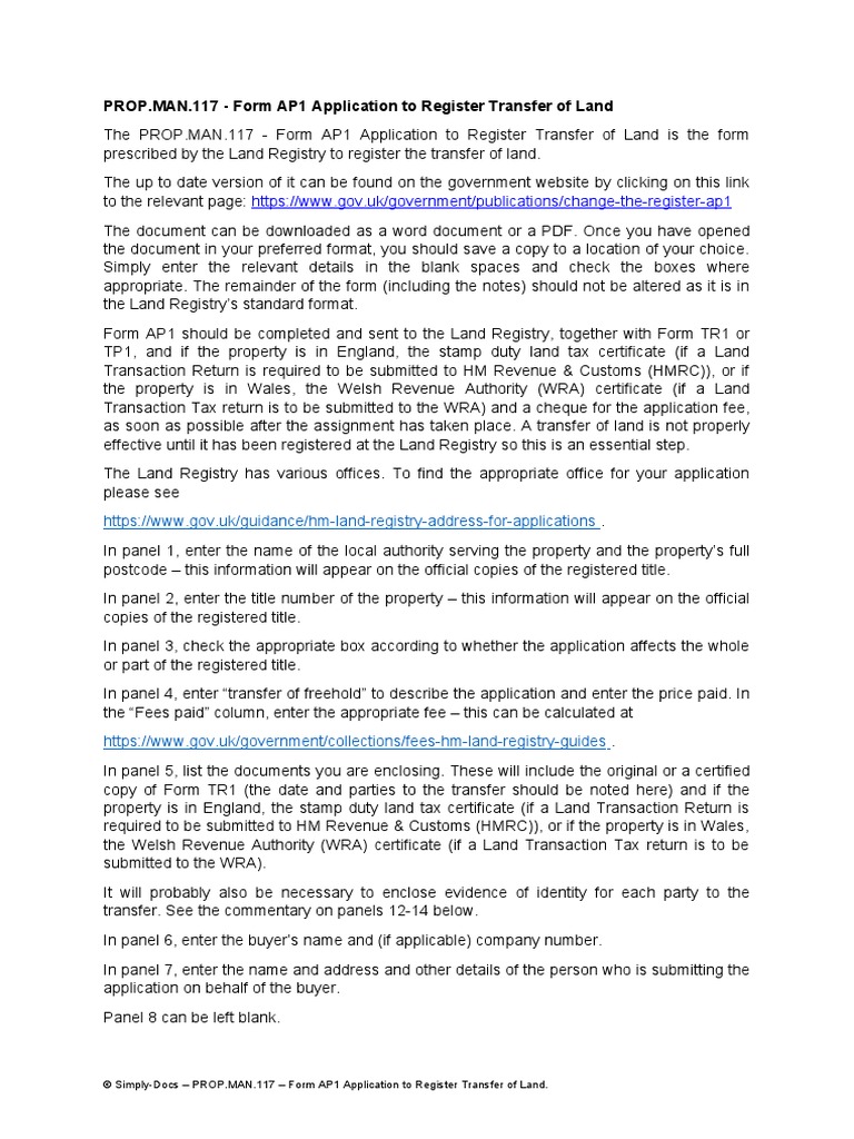 Form AP1: Land Transfer Registration | PDF | Government | Business