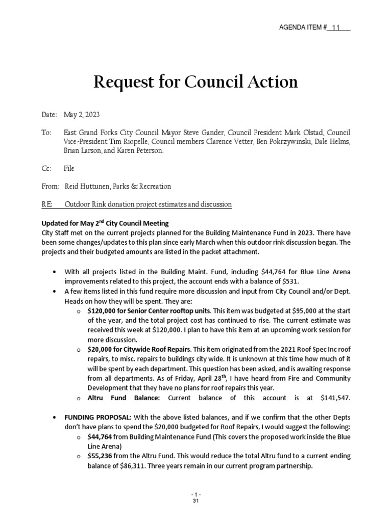 Outdoor Rink Project Overview PDF Materials