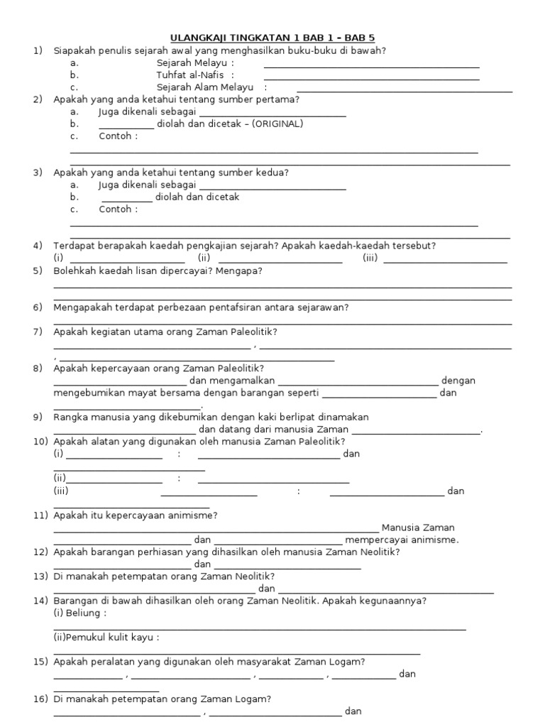 Sejarah Tingkatan 1 Bab 1 5 Latihan Pdf