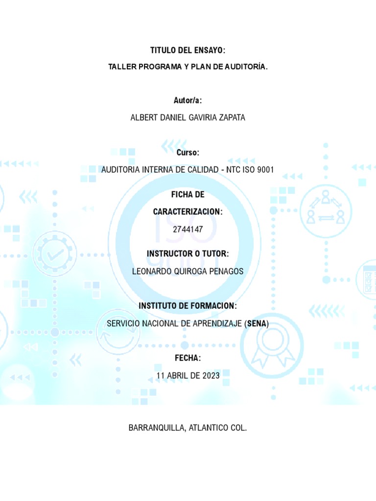 Programa y Plan de Auditoría ISO 9001 | PDF | Auditoría | Contralor