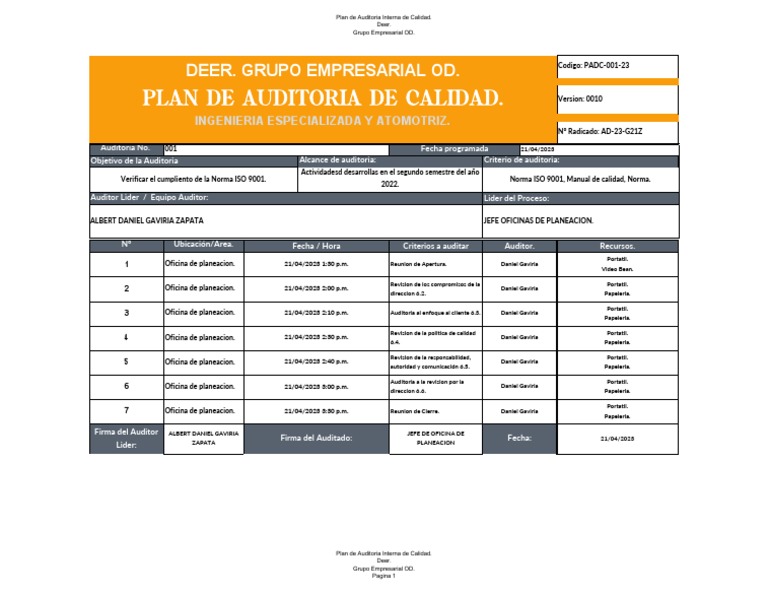 Cronograma de Auditoría Interna 2023 | PDF | Auditoría | Procesos de ...