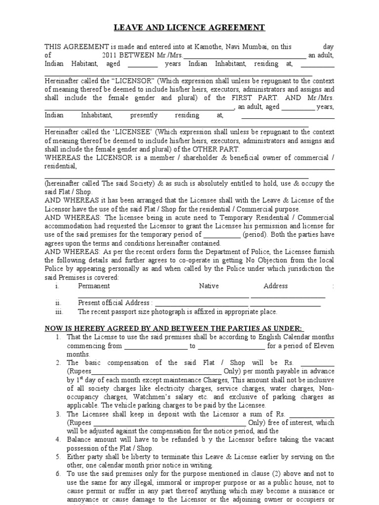 assignment of leave and license agreement