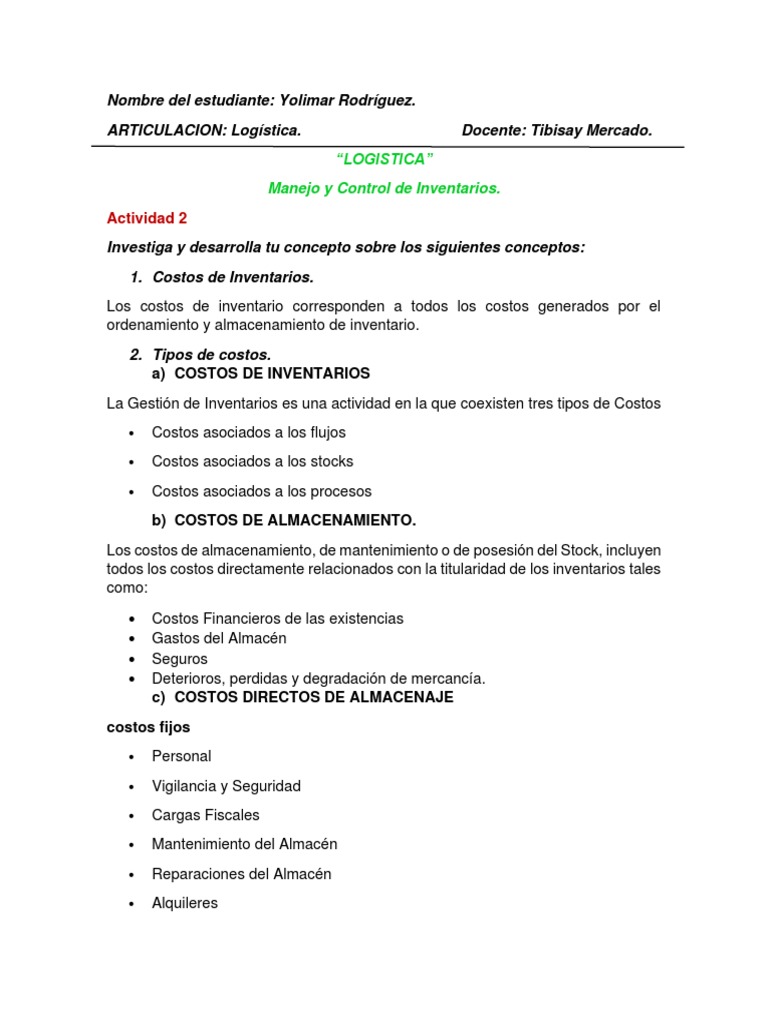 Costos de Inventarios y Almacenamiento | PDF | Inventario | Logística
