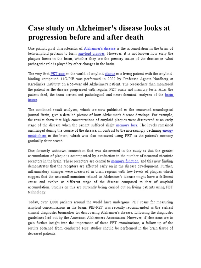 Case Study Alzheimer's Disease Positron Emission Tomography Free