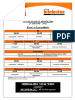 Cronograma avaliações 2o bimestre