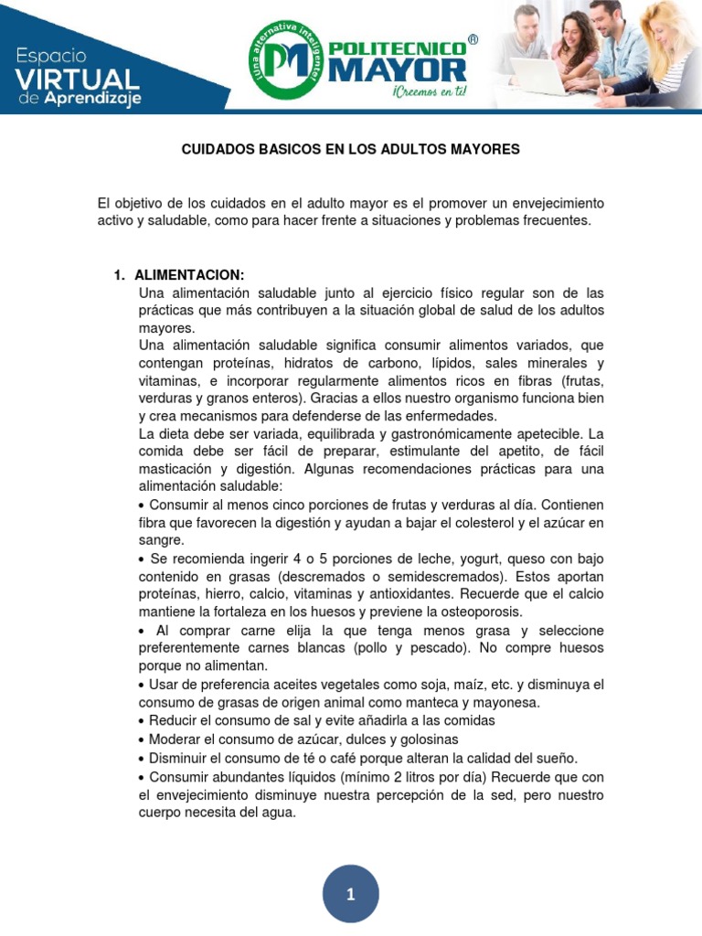 Cuidados Esenciales para Adultos Mayores | PDF | Osteoporosis | Alimentos